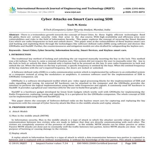 IRJET- Cyber Attacks on Smart Cars using SDR | PDF