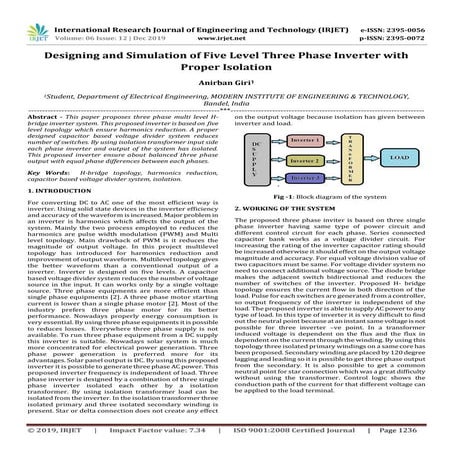 IRJET-  	  Designing and Simulation of Five Level Three Phase Inverter with P...