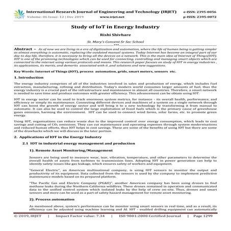 IRJET- Study of IoT in Energy Industry