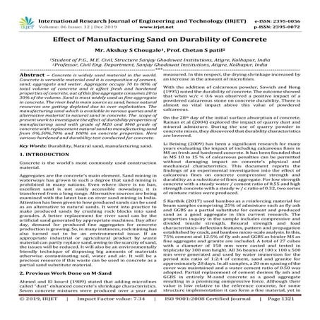 IRJET- Effect of Manufacturing Sand on Durability of Concrete