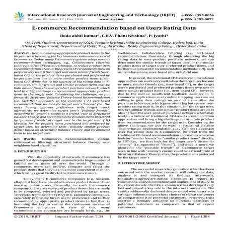 IRJET-  	  E-Commerce Recommendation based on Users Rating Data