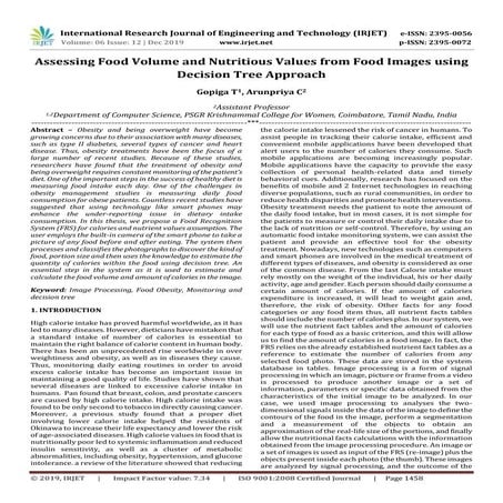 IRJET-  	  Assessing Food Volume and Nutritious Values from Food Images using...