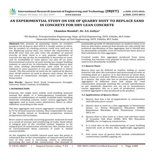 IRJET- An Experimential Study on Use of Quarry Dust to Replace Sand in Concre...