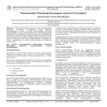 IRJET- Sustainable Planning Strategies and its Principles