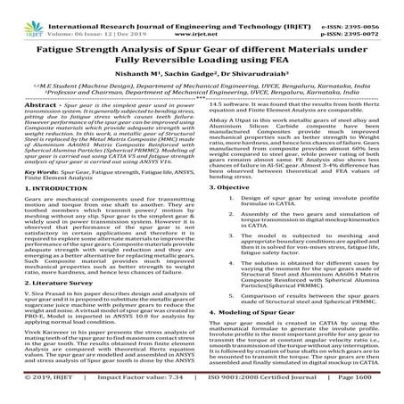 IRJET- Fatigue Strength Analysis of Spur Gear of Different Materials ...