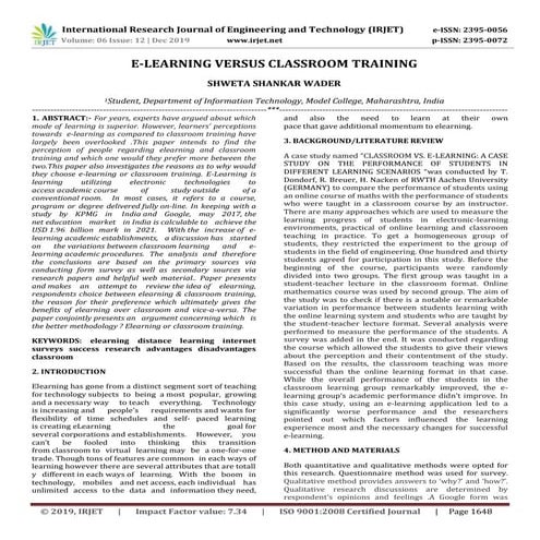 IRJET-  	  E-Learning versus Classroom Training