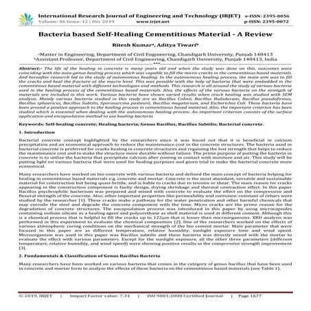 IRJET- Bacteria based Self-Healing Cementitious Material - A Review