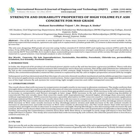 Properties of High Volume Fly Ash concrete M40 and M50 blended with ...