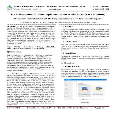 IRJET- Saas: Sharepoint Online Implementation as Platform (Task Monitor)