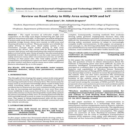 IRJET-  	  Review on Road Safety in Hilly Area using WSN and IoT