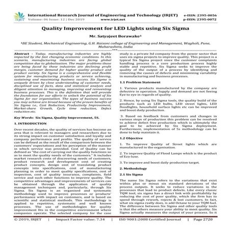 IRJET- Quality Improvement for LED Lights using Six Sigma