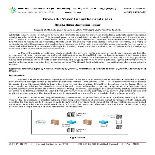 IRJET- Research Paper Firewall- Prevent Unauthorized Users