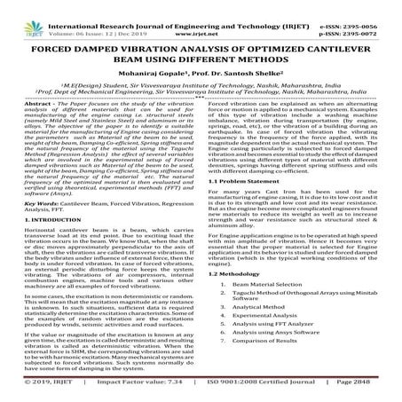 IRJET- Forced Damped Vibration Analysis of Optimized Cantilever Beam using Di...