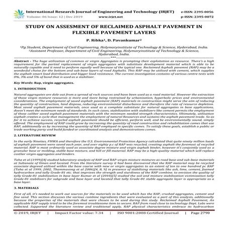 IRJET- Study on Assesment of Reclaimed Asphalt Pavement in Flexible Pavement ...
