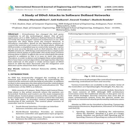 IRJET- A Study of DDoS Attacks in Software Defined Networks