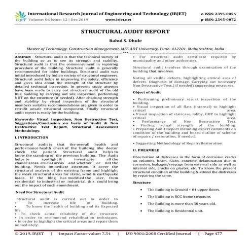IRJET- Structural Audit Report | PDF