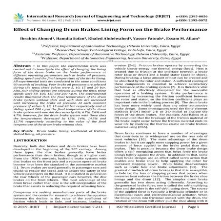 IRJET- Effect of Changing Drum Brakes Lining Form on the Brake Performance