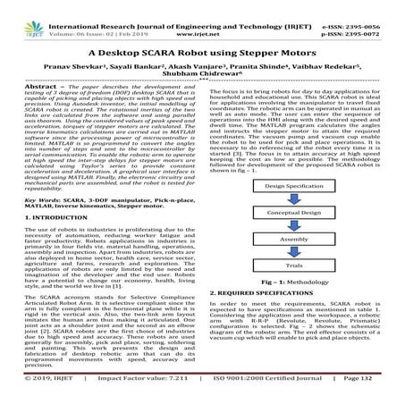 IRJET- A Desktop SCARA Robot using Stepper Motors