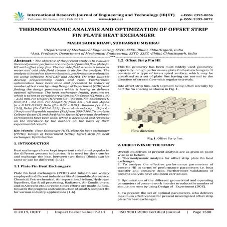 IRJET-  	  Thermodynamic Analysis and Optimization of Offset Strip Fin Plate ...