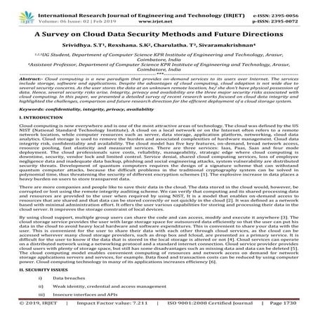 IRJET- A Survey on Cloud Data Security Methods and Future Directions