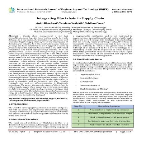IRJET-  	  Integrating Blockchain in Supply Chain