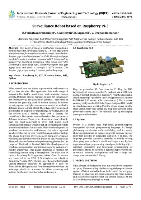 IRJET-  	  Surveillance Robot based on Raspberry Pi-3