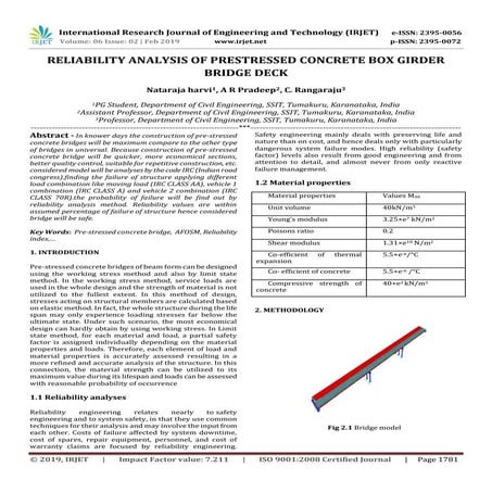 IRJET- Reliability Analysis of Prestressed Concrete Box Girder Bridge Deck