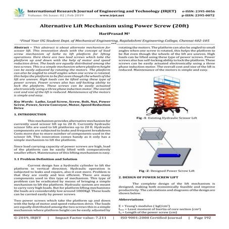 IRJET- Alternative Lift Mechanism using Power Screw (20ft)