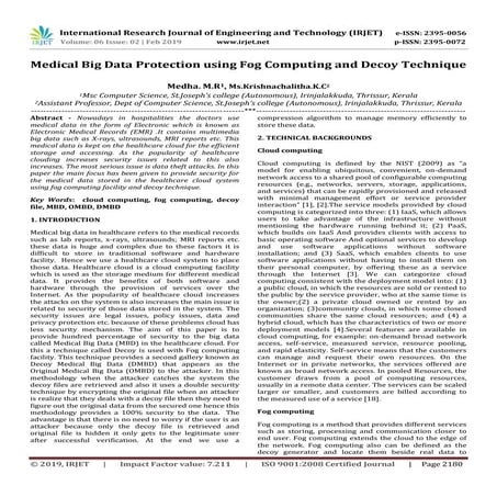 IRJET- Medical Big Data Protection using Fog Computing and Decoy Technique