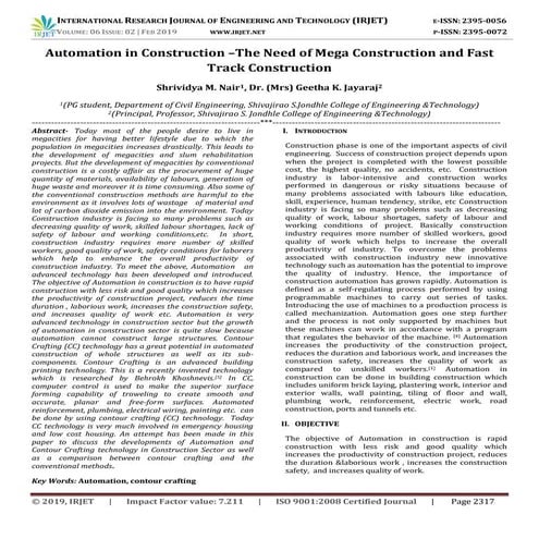 IRJET-Automation in Construction –The Need of Mega Construction and Fast Trac...