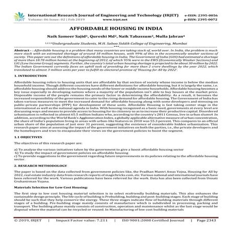 IRJET-  	  Affordable Housing in India