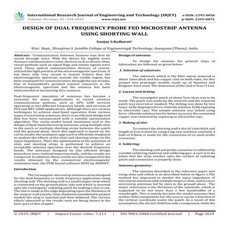IRJET- Design of Dual Frequency Probe Fed Microstrip Antenna using Shorting Wall