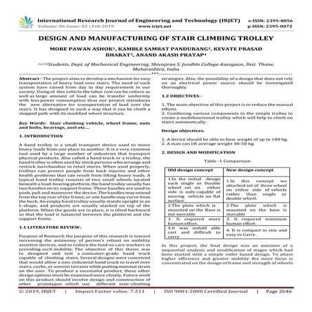 IRJET- Design and Manufacturing of Stair Climbing Trolley