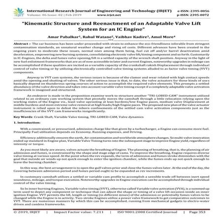 IRJET- Kinematic Structure and Reenactment of an Adaptable Valve Lift System ...