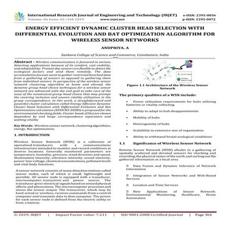 IRJET- Energy Efficient Dynamic Cluster Head Selection with Differential Evol...