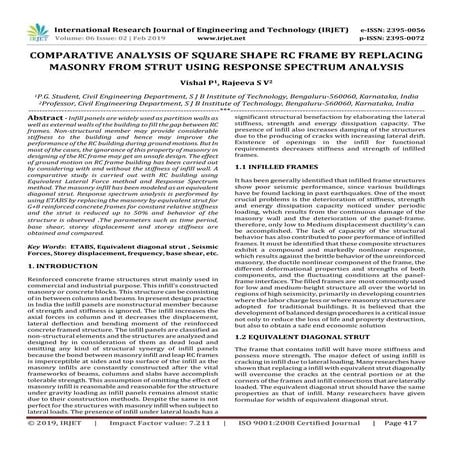 IRJET- Comparative Analysis of Square Shape RC Frame by Replacing Masonry fro...