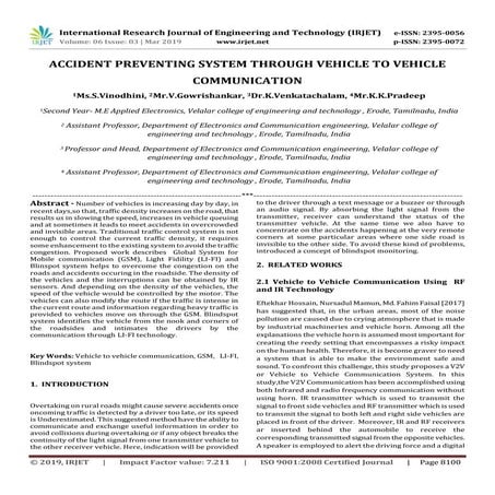 IRJET-  	  Accident Preventing System through Vehicle to Vehicle Communication