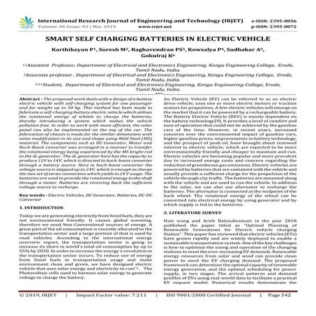 IRJET-Smart Self Charging Batteries in Electric Vehicle