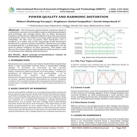 IRJET-  	  Power Quality and Harmonic Distortion