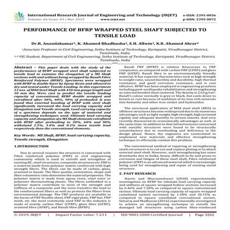 IRJET-  	  Performance of BFRP Wrapped Steel Shaft Subjected to Tensile Load