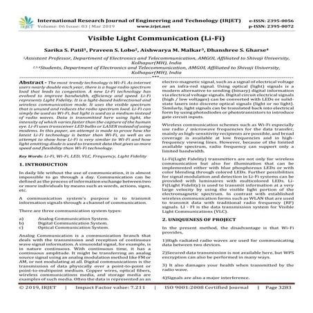 IRJET- Visible Light Communication (Li-Fi)