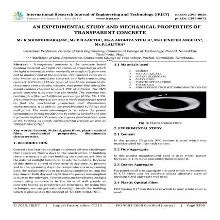 IRJET-  	  An Experimental Study and Mechanical Properties of Transparent Con...