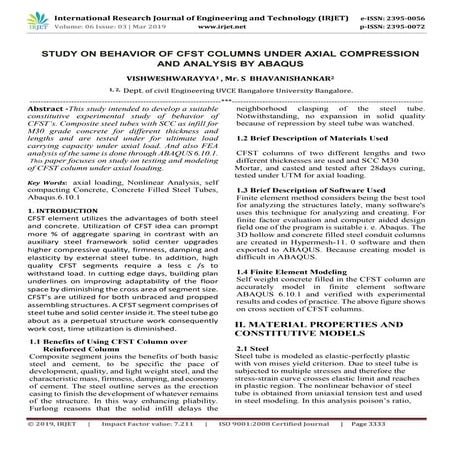 IRJET- Study on Behavior of CFST Columns under Axial Compression and Analysis...