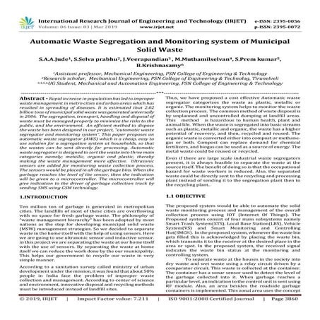 IRJET- Automatic Waste Segregation and Monitoring system of Municipal Solid W...