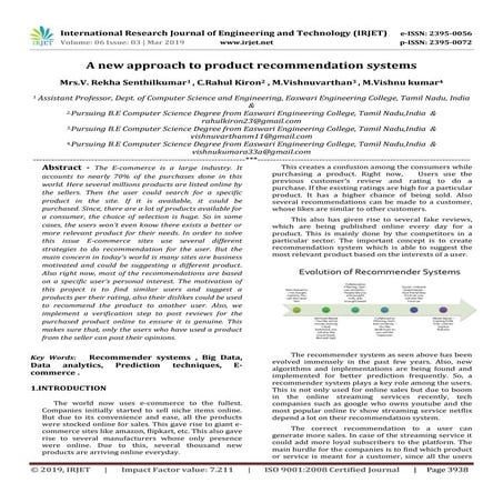 IRJET- A New Approach to Product Recommendation Systems