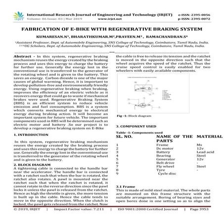 IRJET-  	  Fabrication of E-Bike with Regenerative Braking System