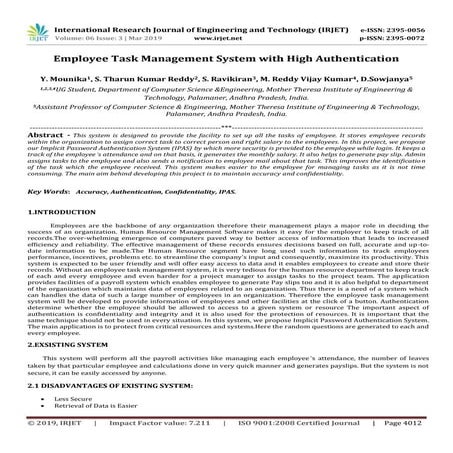 IRJET- Employee Task Management System with High Authentication