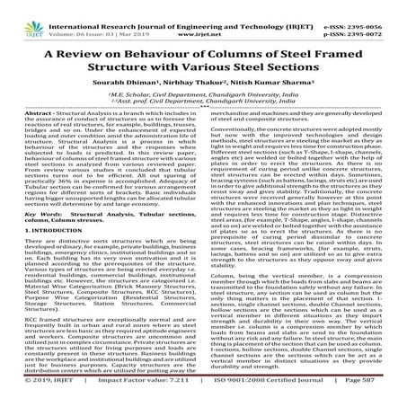 IRJET-  	  A Review on Behaviour of Columns of Steel Framed Structure with Va...