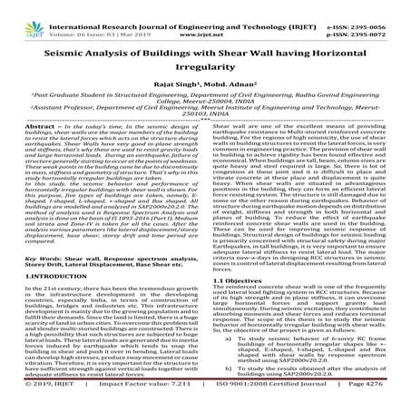 IRJET-  	  Seismic Analysis of Buildings with Shear Wall having Horizontal Ir...
