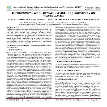 IRJET- Experimental Work by Vacuum Methodology Study on Waste Water